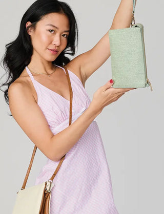 Riley Micro Straw 3 Compartment Crossbody/Wristlet