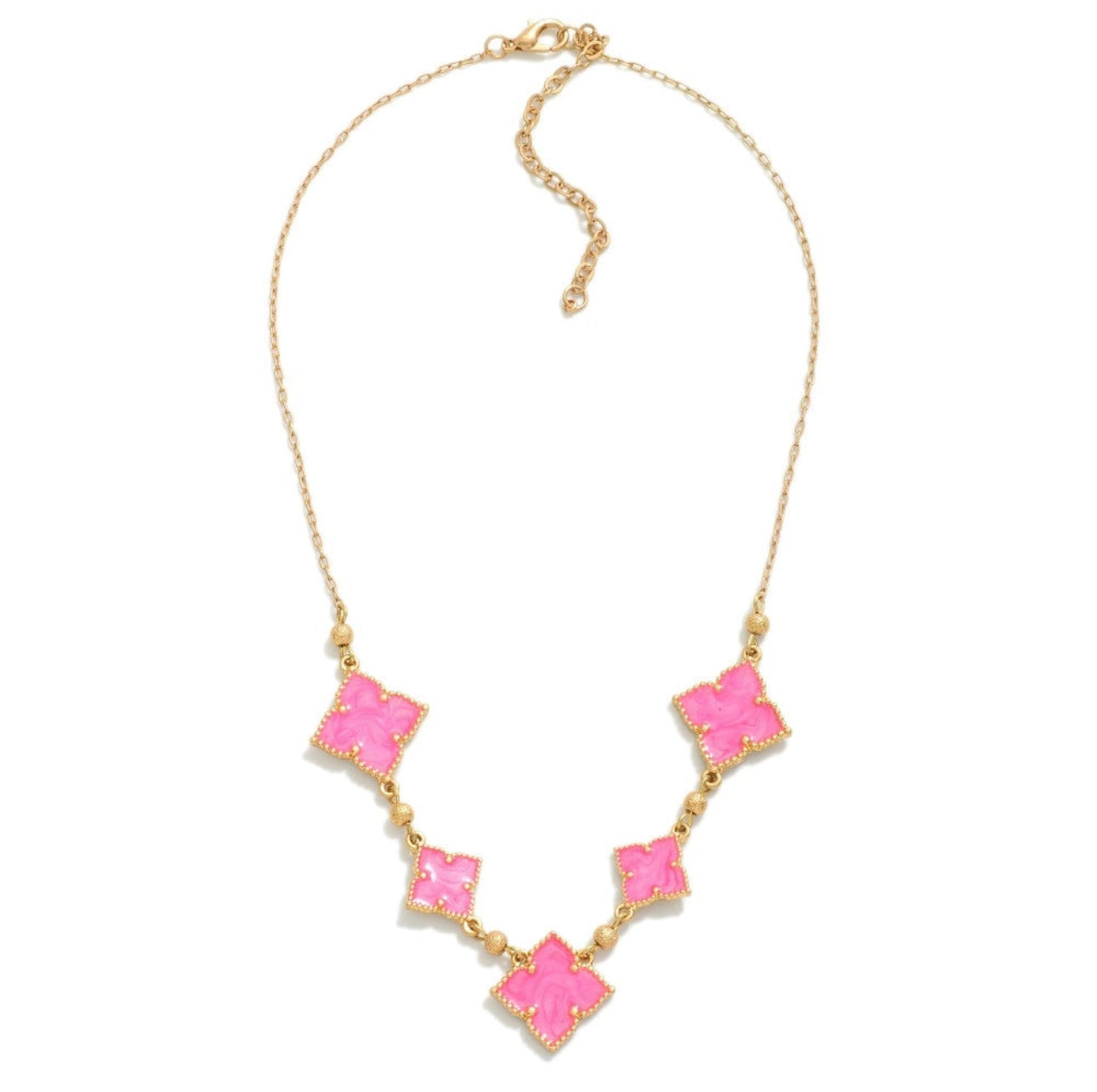 Chain Link Necklace Featuring Linked Enamel Swirl Clover Stations