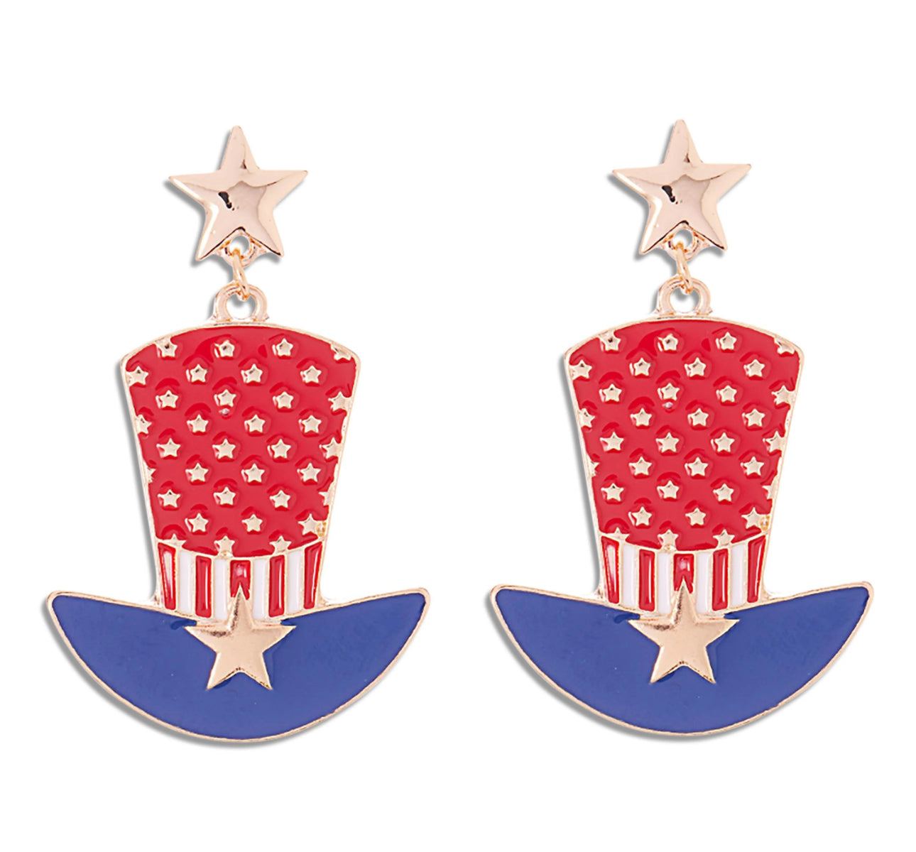 Americana Enamel Top Hat Drop Earrings With Star Details