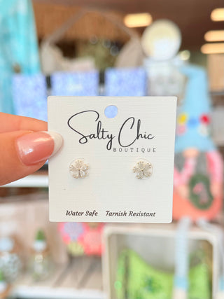 Cats Eye White Flower Post Earrings