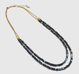 Iridescent Glass Beaded Chain Double Strand Line Necklace