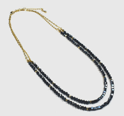 Iridescent Glass Beaded Chain Double Strand Line Necklace