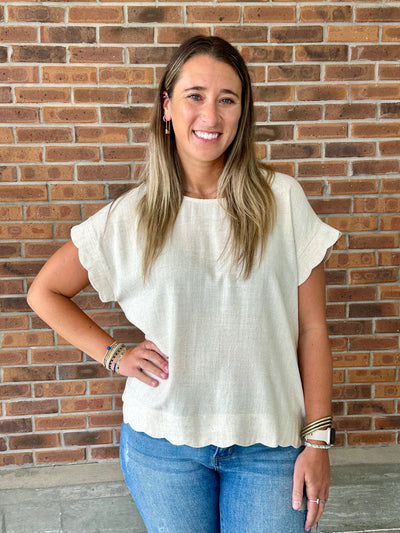 Umgee Scallop Hem Linen Blend Top