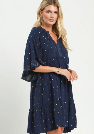 Umgee Golden Hour Metallic Dot Tiered Dress