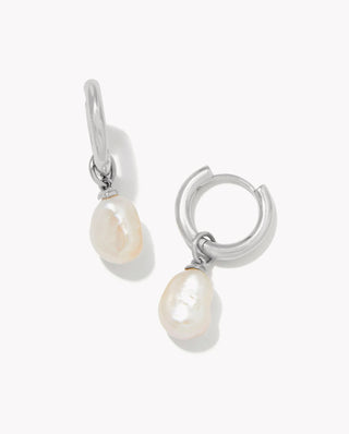 Willa Silver Pearl Huggie Earrings in White Pearl
