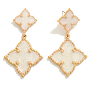Linked Resin Enamel Swirl Clover Drop Earrings