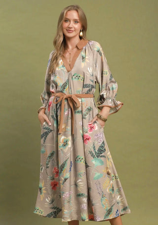 Umgee Secret Garden Floral Belted Midi Dress