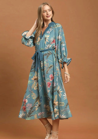 Umgee Secret Garden Floral Belted Midi Dress