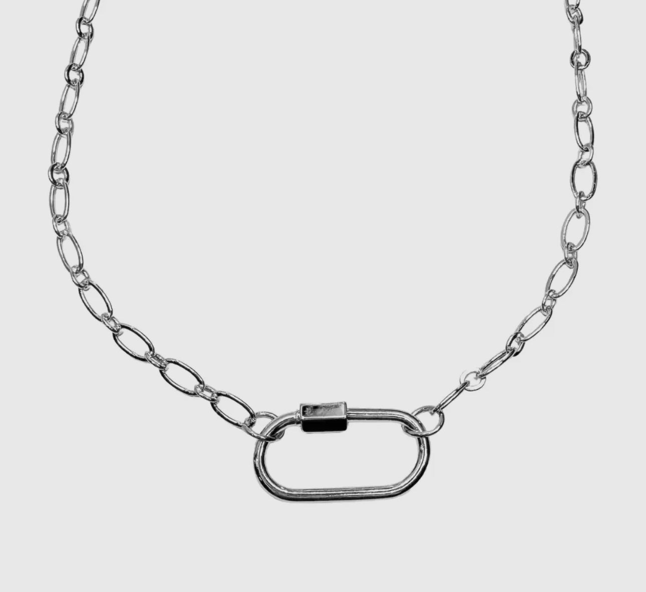 Silver Carabiner Twist Clasp Paperclip Charm Necklace