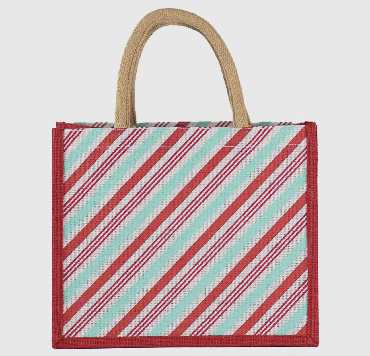 Christmas Candy Stripe Gift Tote Red/ White/Mint