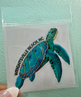 Wrightsville Beach NC Teal Turtle Medium Sticker
