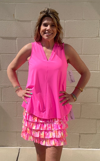 LuLu B Pink Palm Tree Cha Cha Skort