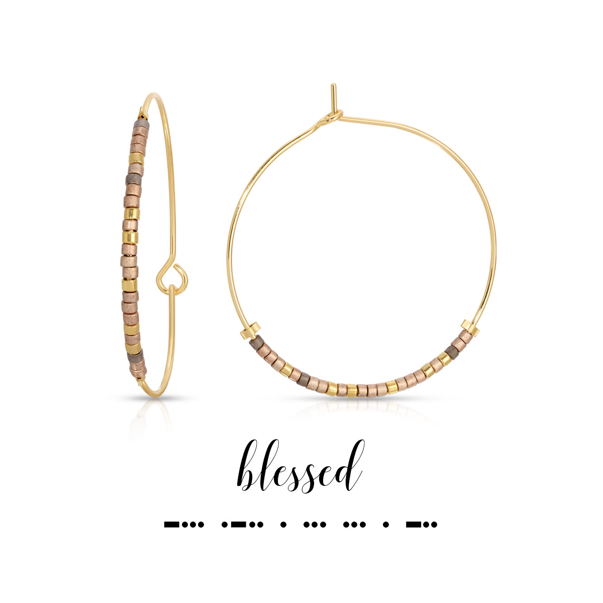 Dot & Dash Blessed Neutral Hoop Earrings