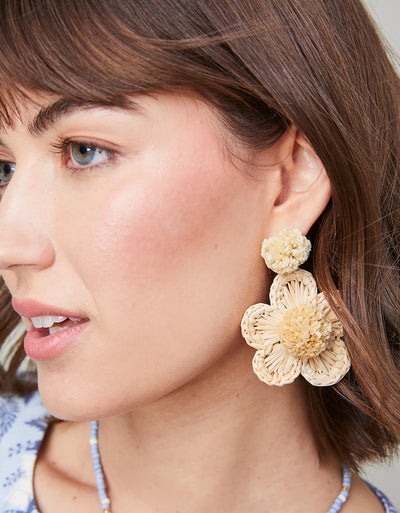 Spartina Crochet Flower Earrings Natural