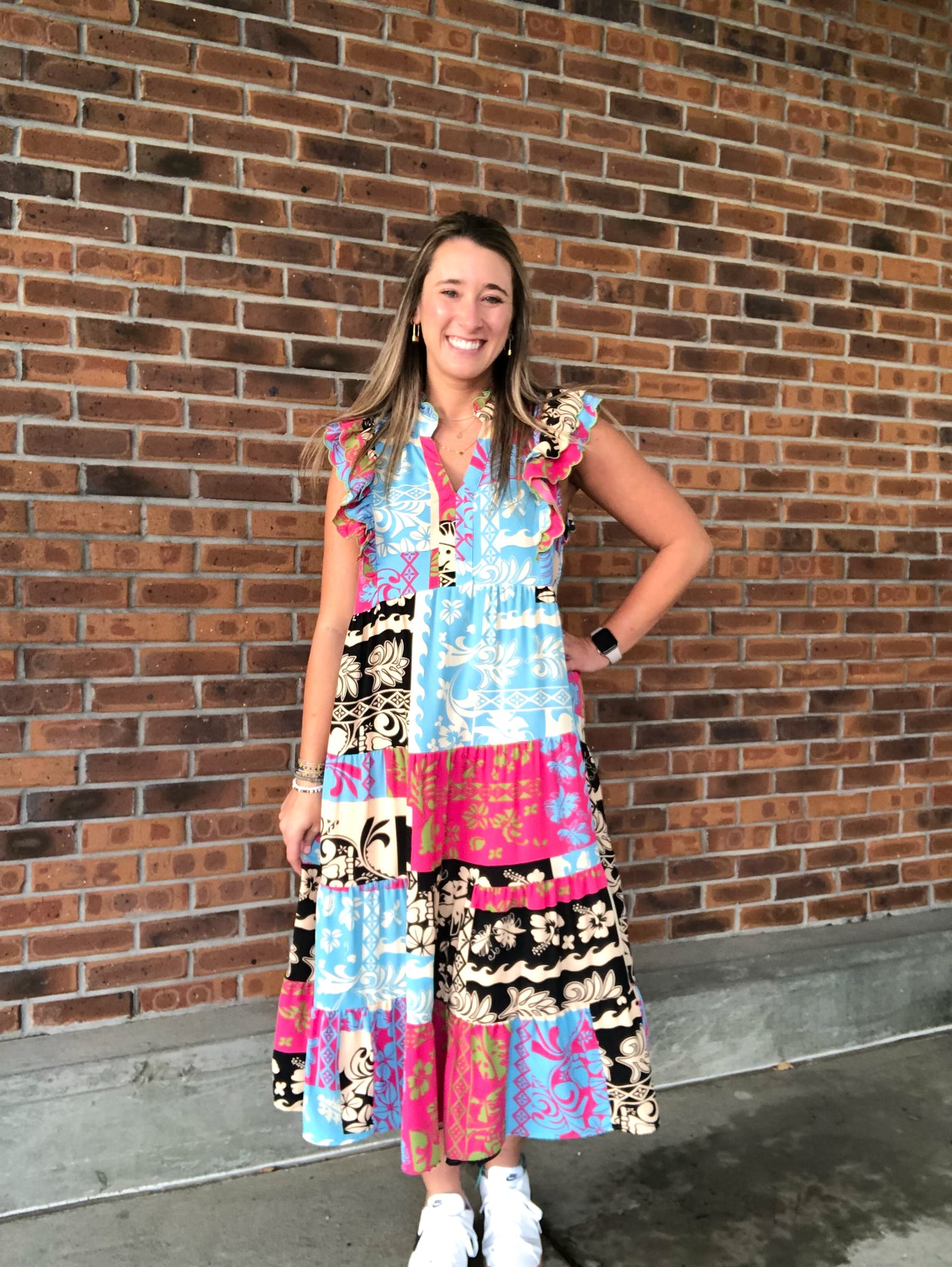 Umgee Tiered Mixed Print Maxi Dress