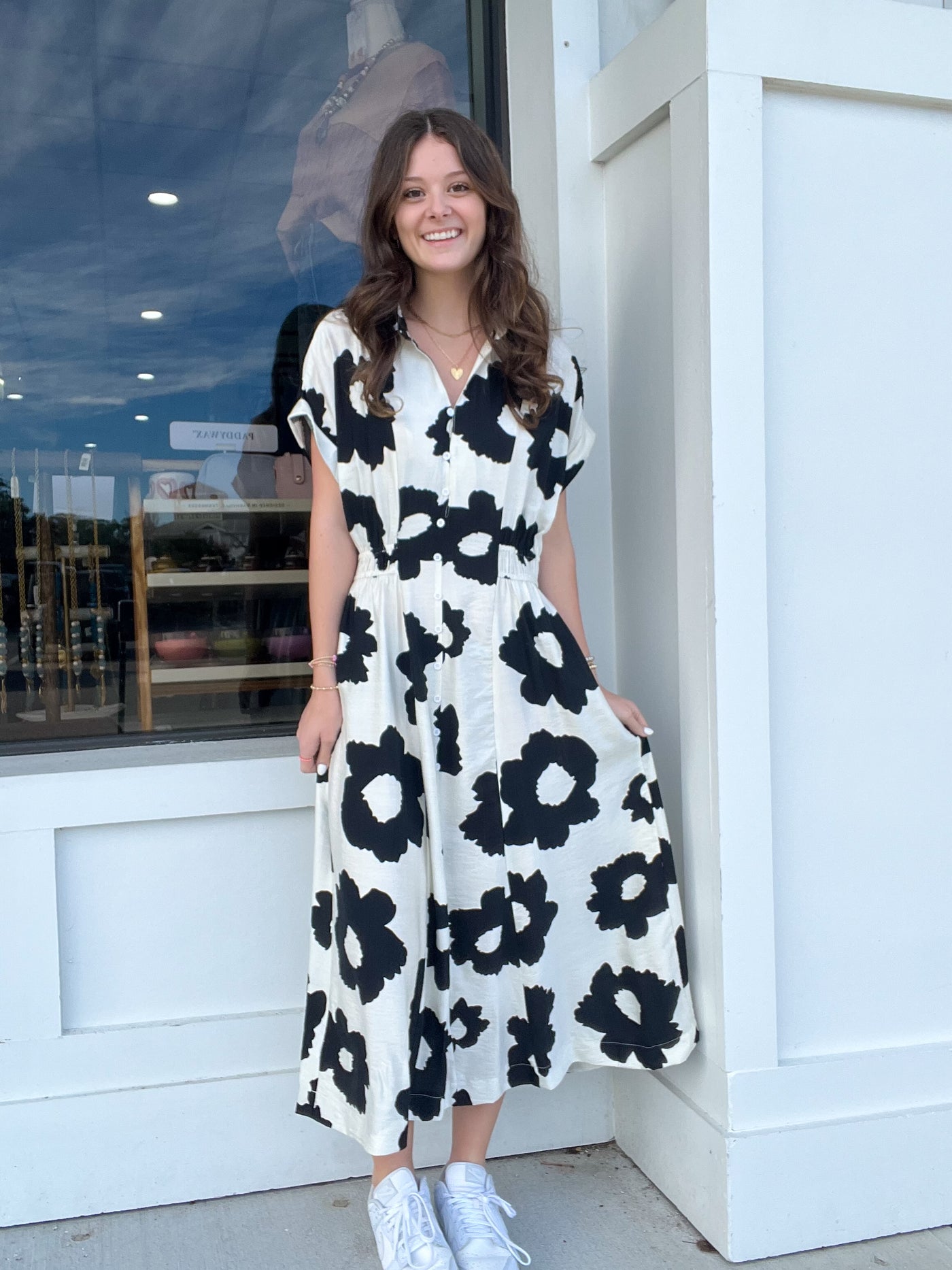 Umgee Large Floral Print Button Down Midi Dress