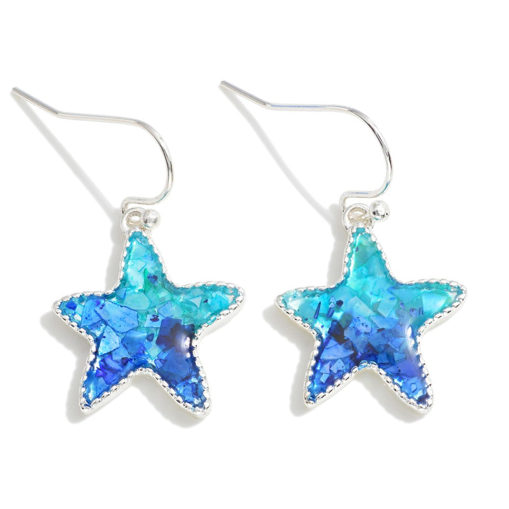 Mother of Pearl Glitter Resin Starfish Drop Earrings