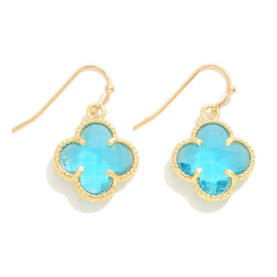 Glass Crystal Clover Drop Earrings