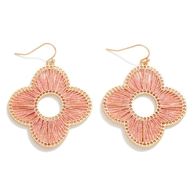 Gold Tone Clover Drop Earrings With Tinsel Wrapped String