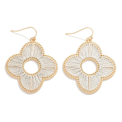 Gold Tone Clover Drop Earrings With Tinsel Wrapped String