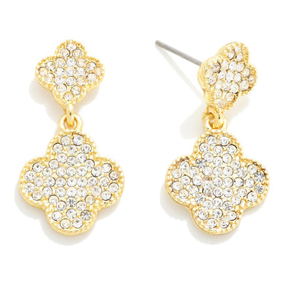 Rhinestone Studded Linked Clovers Post Drop Earrings