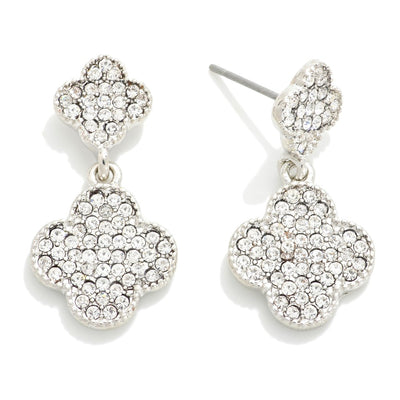 Rhinestone Studded Linked Clovers Post Drop Earrings