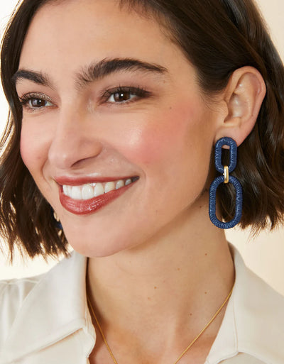Spartina Straw Link Earrings Navy