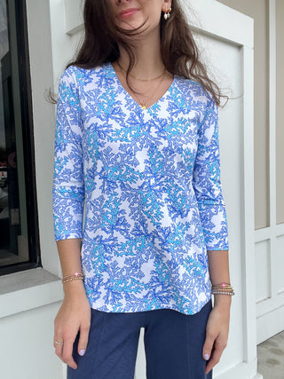 LuLu B Coral Blue V-Neck 3/4 Sleeve Top