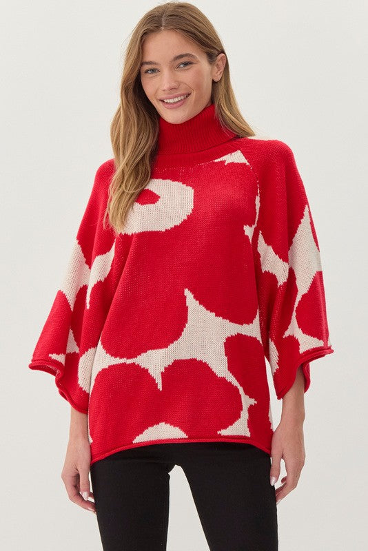 Flower knit dolman sleeve pullover