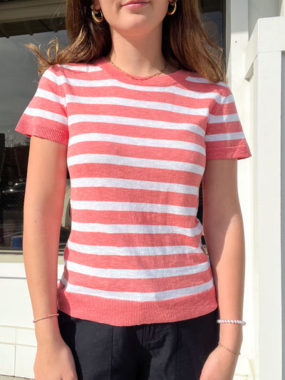 Hatley Simone Knit Tee - Coral Stripes