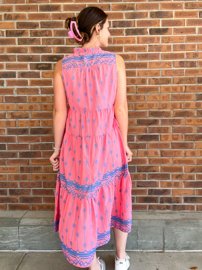 Umgee Pink Cotton Embroidered Hannah Midi Dress
