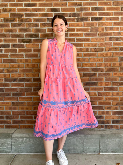 Umgee Pink Cotton Embroidered Hannah Midi Dress