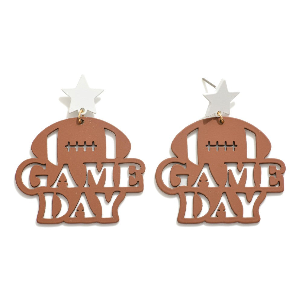 Coated Game Day Football Drop Earrings With Star Posts