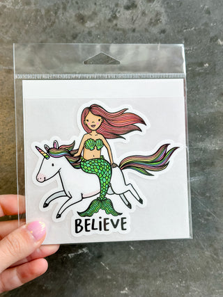 Mermaid riding Unicorn - Believe Sticker