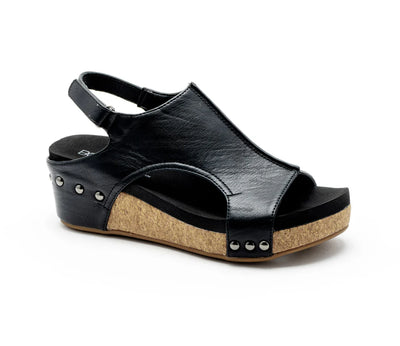 Corky’s Volta II Wedge Sandals in Black Smooth