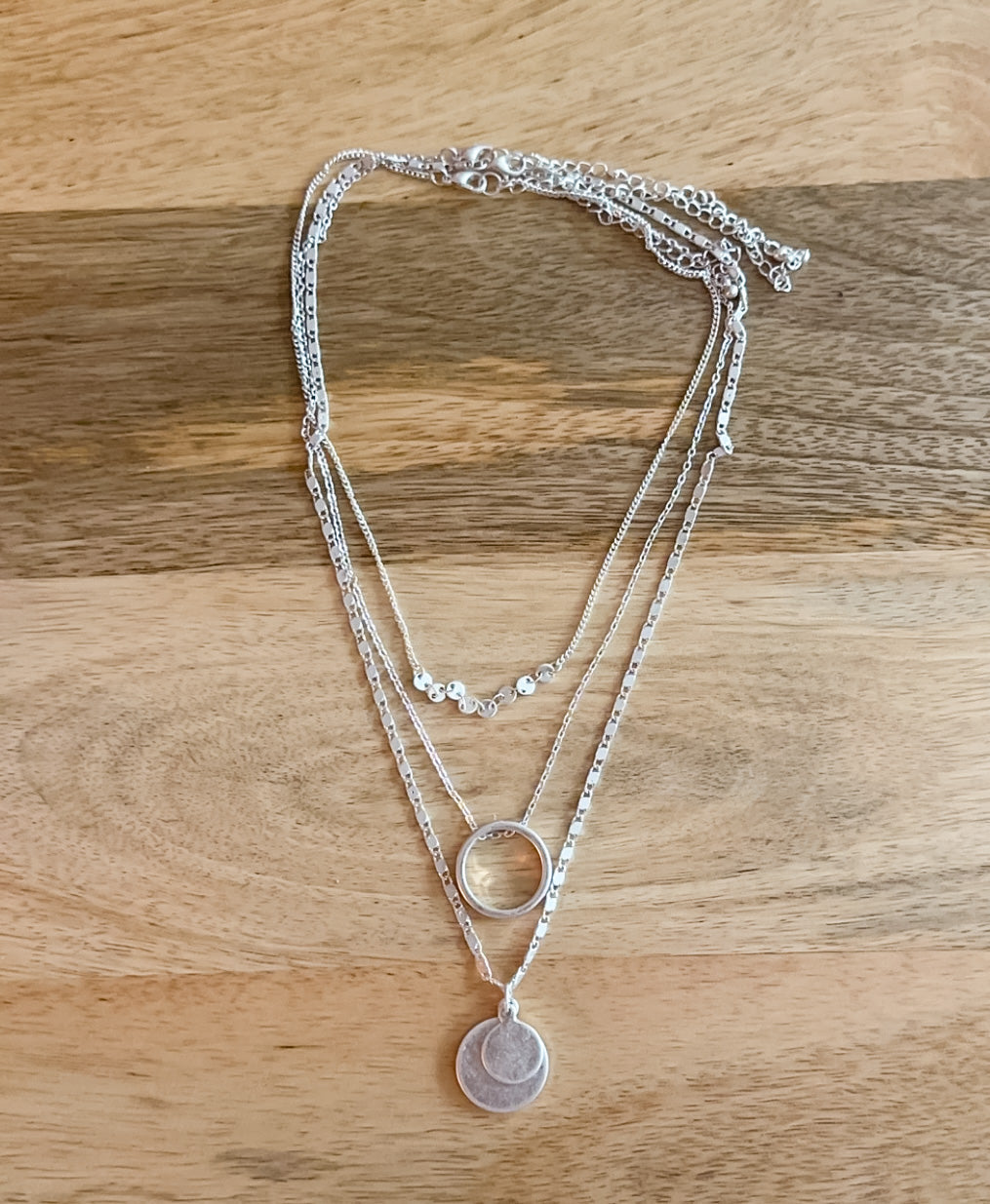 Layered Silver Disc Necklace Set
