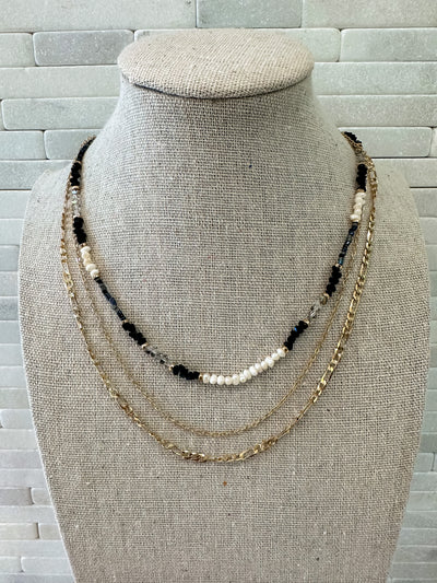 Black & Gold Beaded 3 Piece Necklace Set