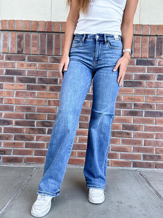 Judy Blue Mid Rise Vintage Wash Wide Leg