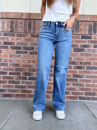 Judy Blue Mid Rise Vintage Wash Wide Leg