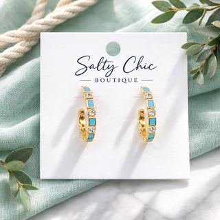 Turquoise Deco Hoop Earrings