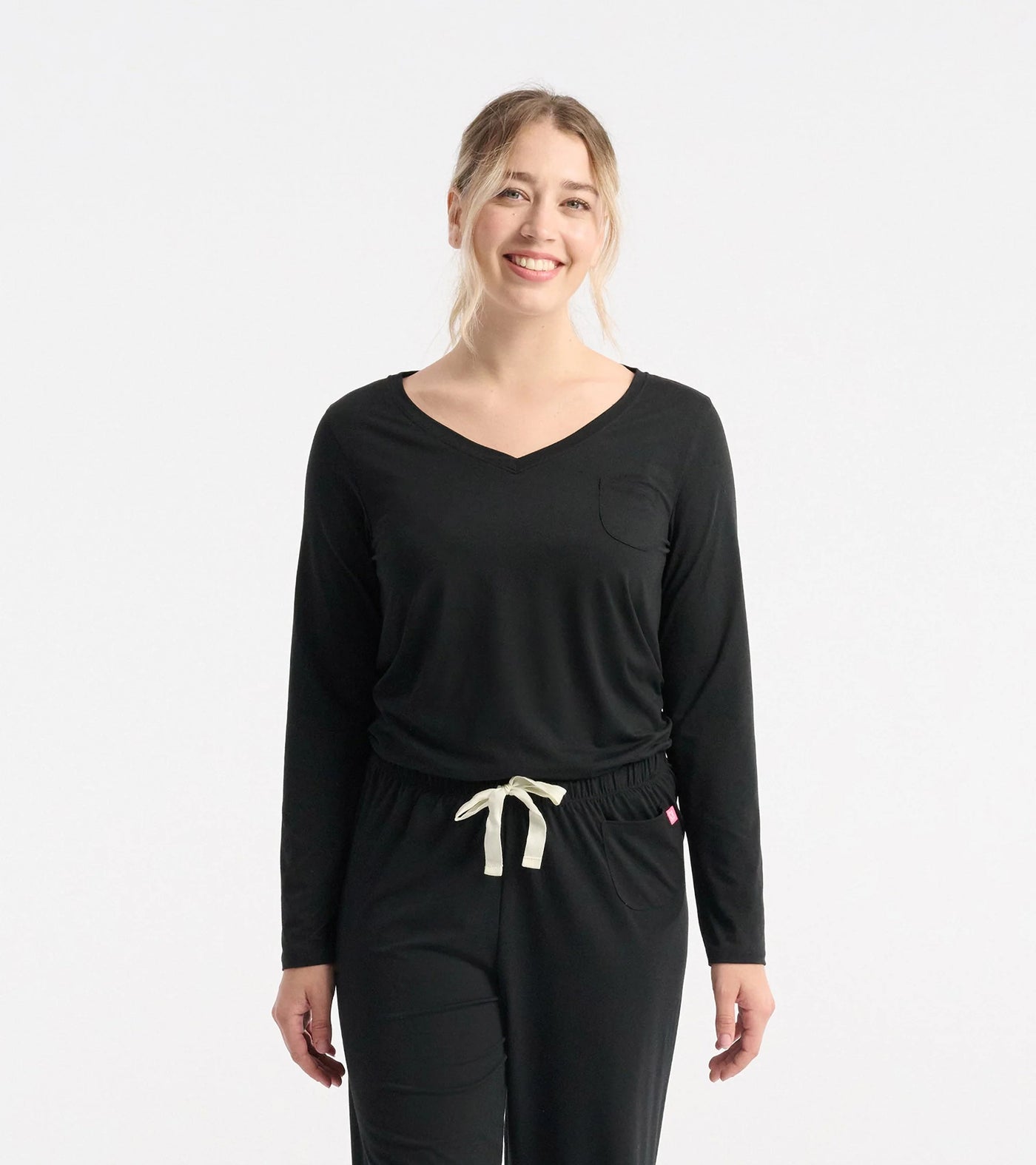 Capelton Road V-Neck PJ Long Sleeve Tee In A Bag - Black