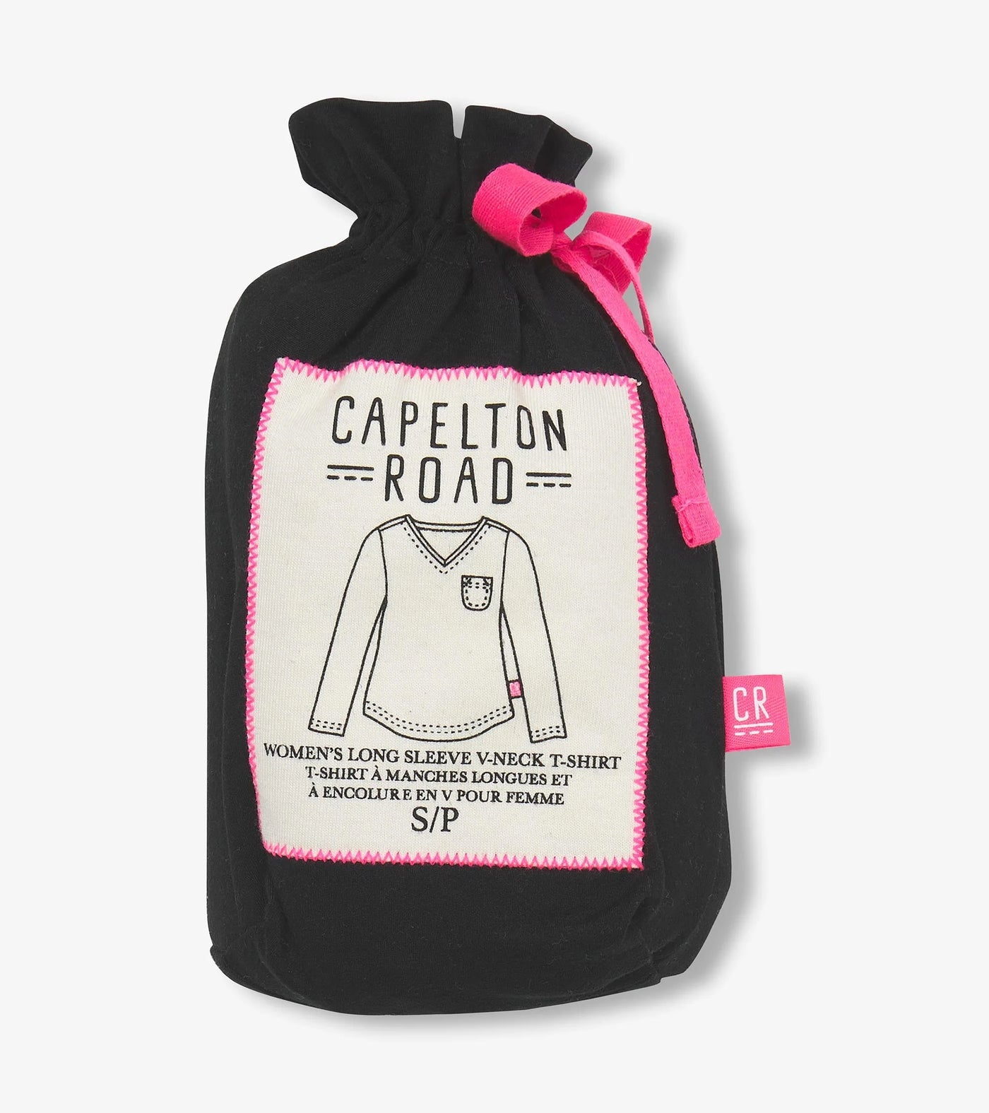 Capelton Road V-Neck PJ Long Sleeve Tee In A Bag - Black