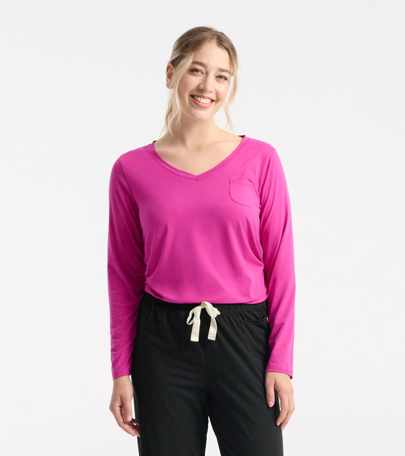 Capelton Road V-Neck PJ Long Sleeve Tee In A Bag - Rose Violet