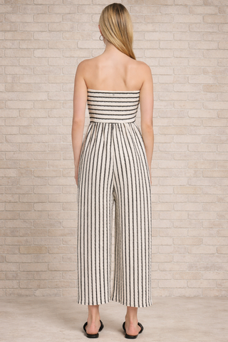 Striped Coastal Tie-Front Strapless Jumpsuit