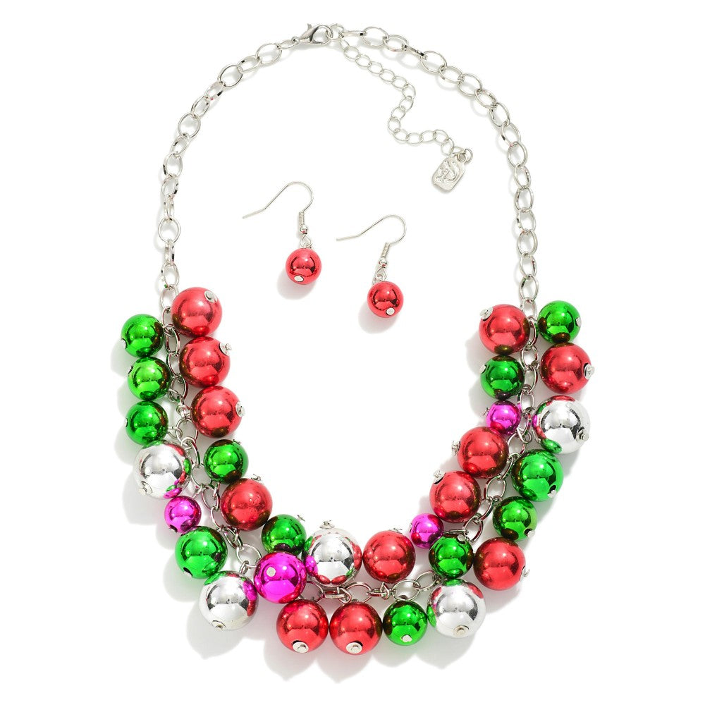 Christmas Necklace Earring Set Featuring Ornament Beading