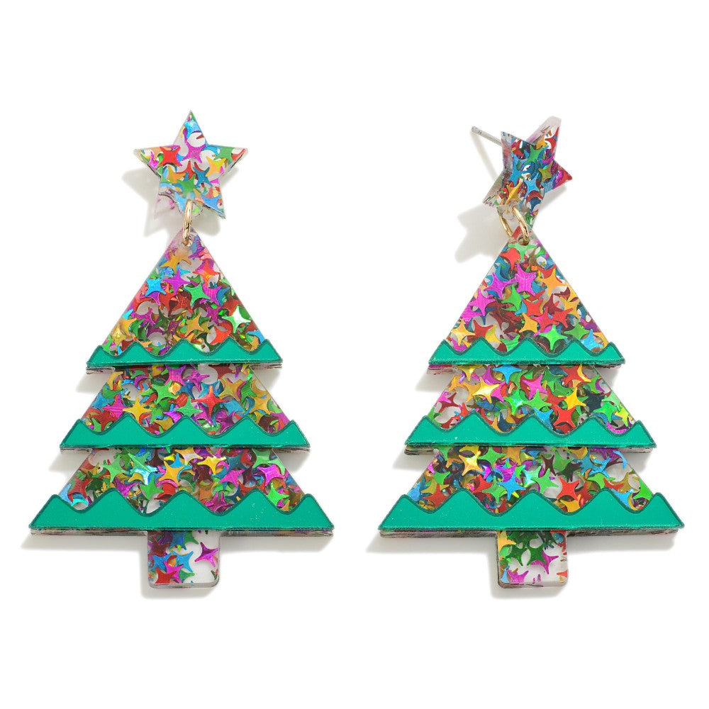 Glitter Accented Resin Christmas Drop Earrings