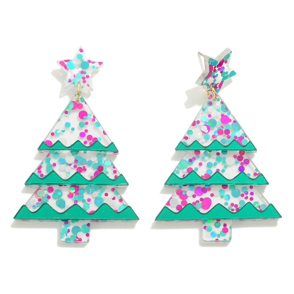 Glitter Accented Resin Christmas Drop Earrings