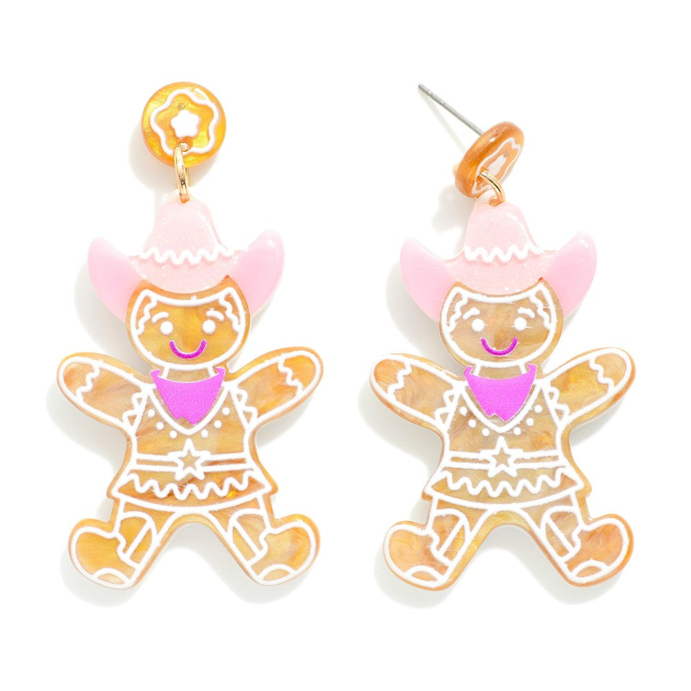 Acetate Cowboy Gingerbread Man Post Drop Earrings