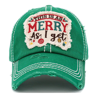 Vintage Distressed "This is as Merry as I Get" Embroidered Patch Baseball Cap