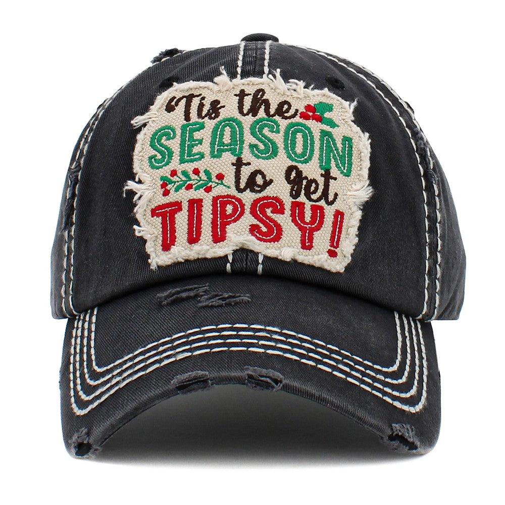 Vintage Distressed "Tis he Season to Get Tipsy" Embroidered Patch Baseball Cap